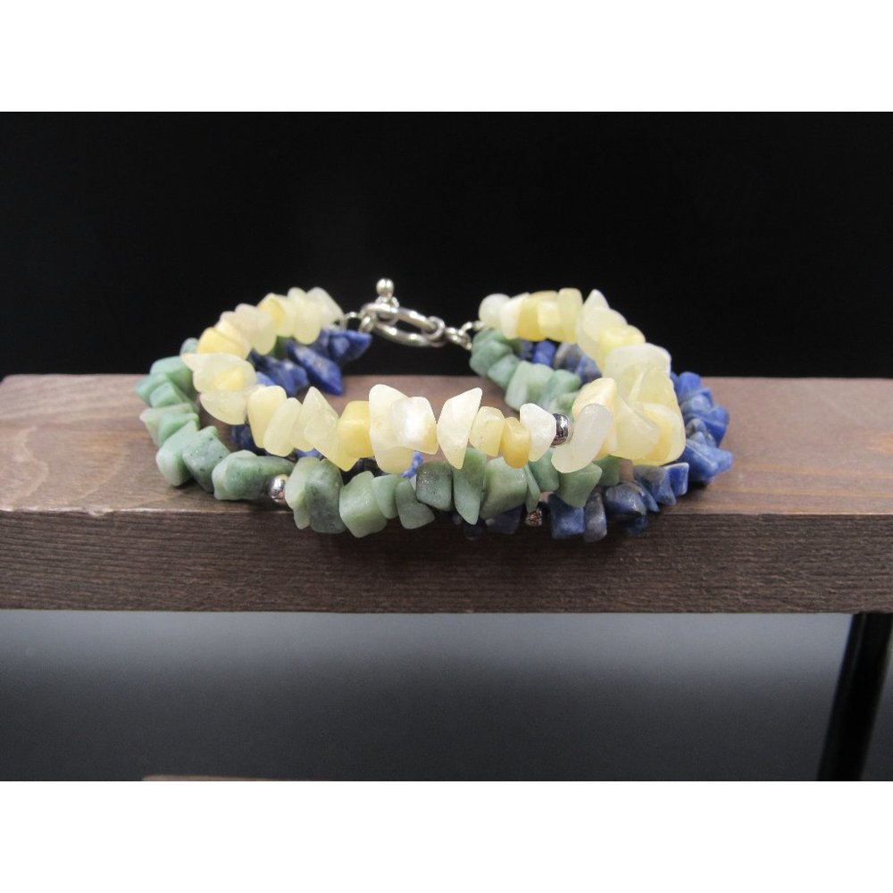 8" Sterling Silver Triple Stone Sodalite And More Bracelet Vintage Elegant